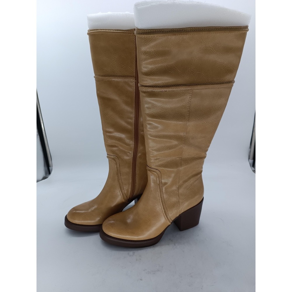 Frye & Co Dariel Boots Womens Size 6 Beige Wheat Knee High Riding Block Heel #38
